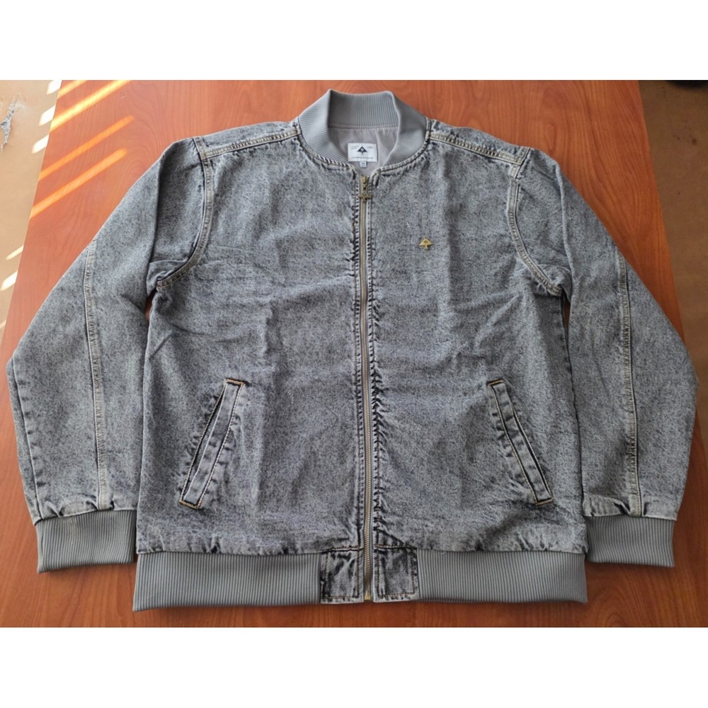 LRG Lifted Research Group Black Denim Bomber Jacket Zip Up Cotton Logo‎ Medium